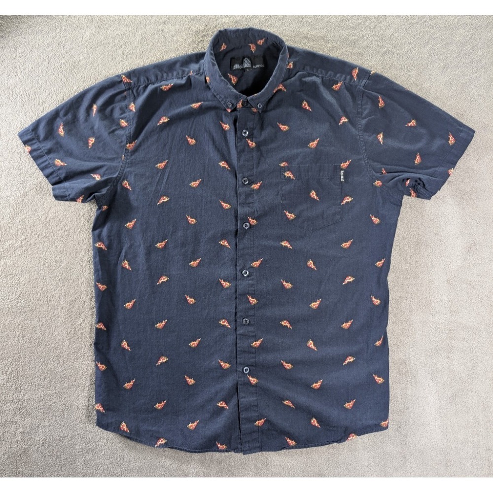 Molokai Surf Co Shirt Mens Large Navy Pizza Artwork Pocket Short Sleeve